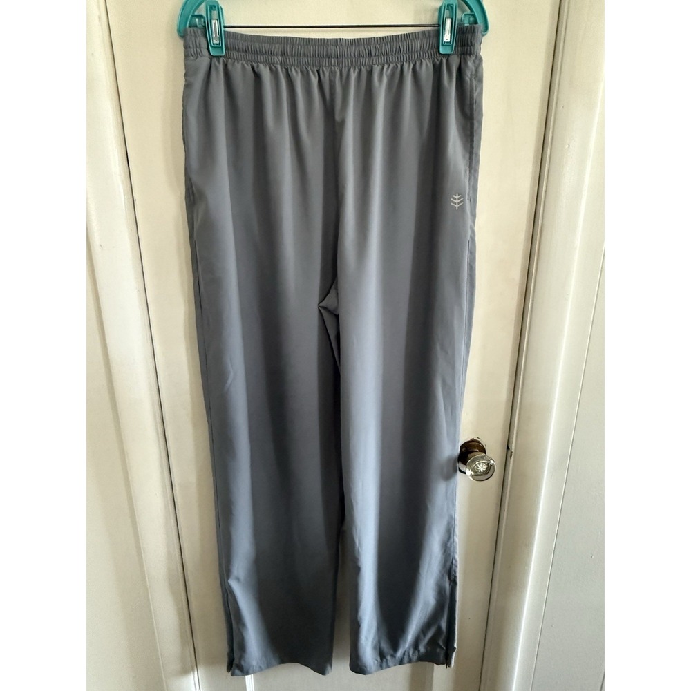 Coolibar Pants Men's Large Track Athletic Lightweight Gray Ankle Zip UPF 50+